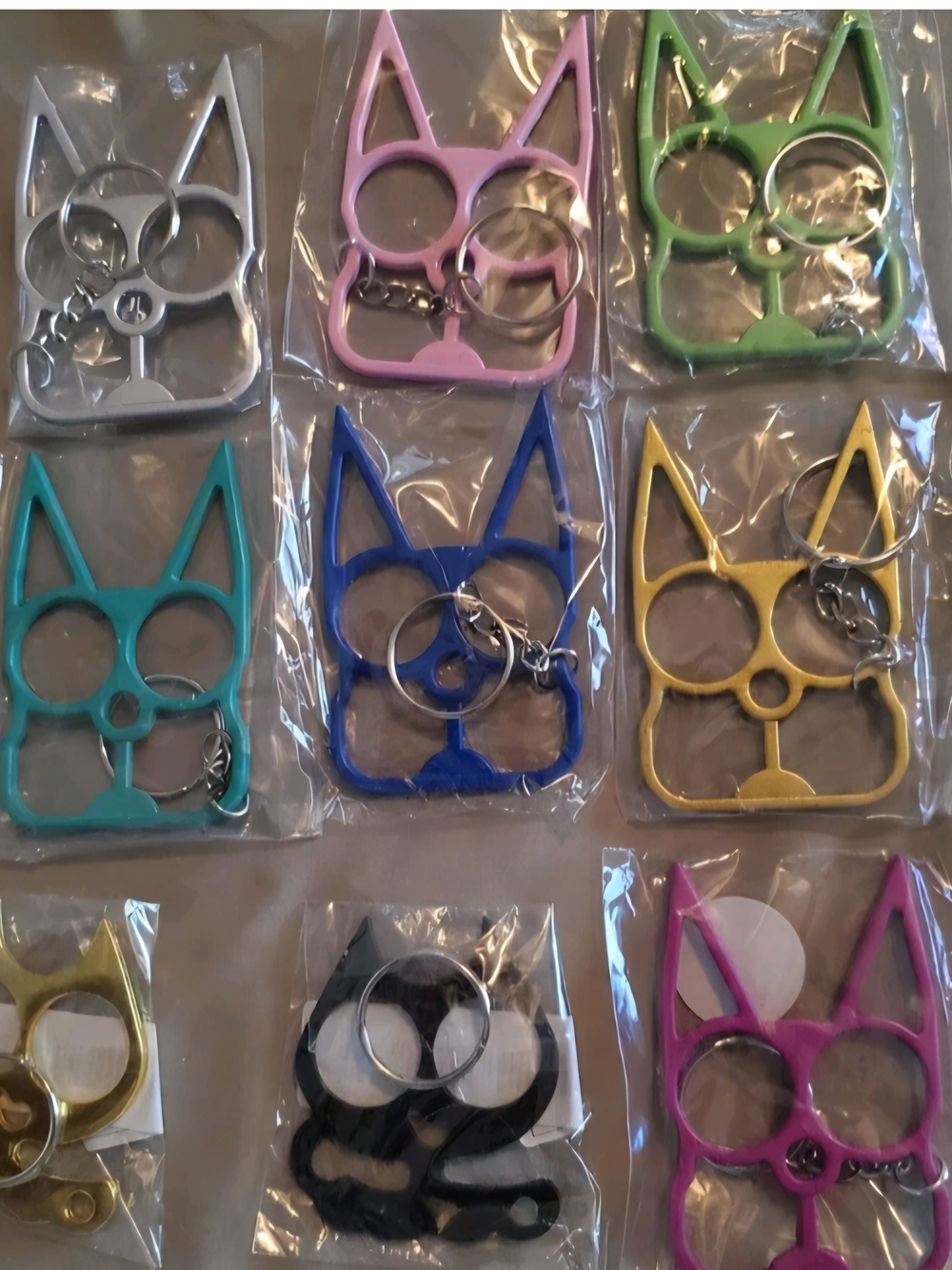 Cat Face Keychain Self-Defense Tool - Multi Colors As Shown Set Of 9